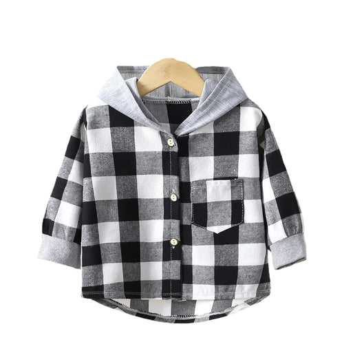Children's Hooded Shirts Kids Clothes Baby Boys Plaid Shirts Coat for