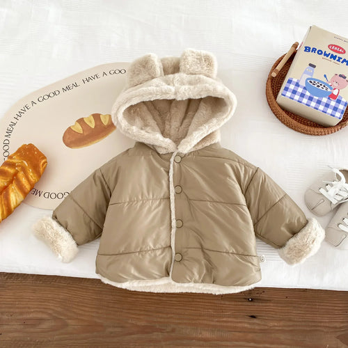 Cute Children's Winter Jacket Fur Lining, 0-5 Years Old, Girls Boys