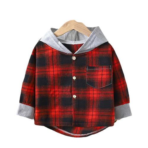 Children's Hooded Shirts Kids Clothes Baby Boys Plaid Shirts Coat for
