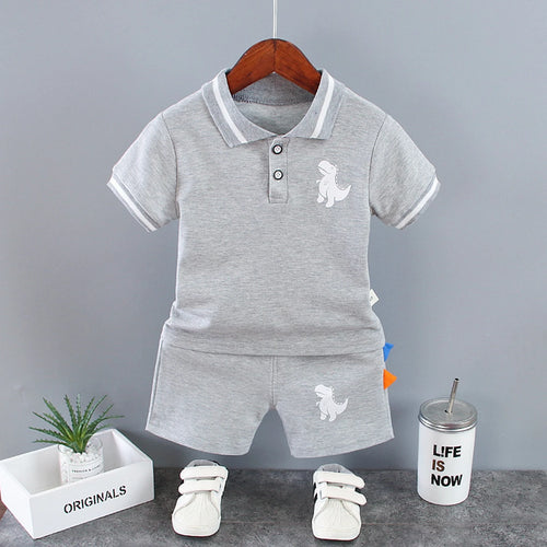 Summer Kids Outfits Baby Boys Clothes Set Dinosaur Printed Turn-down