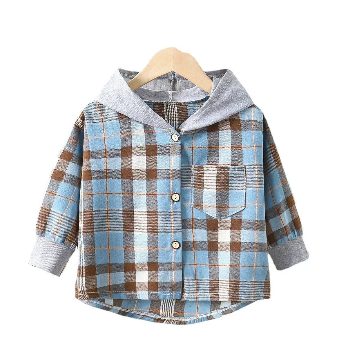 Children's Hooded Shirts Kids Clothes Baby Boys Plaid Shirts Coat for