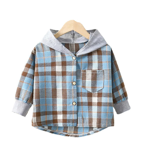 Children's Hooded Shirts Kids Clothes Baby Boys Plaid Shirts Coat for