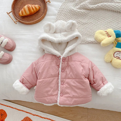 Cute Children's Winter Jacket Fur Lining, 0-5 Years Old, Girls Boys