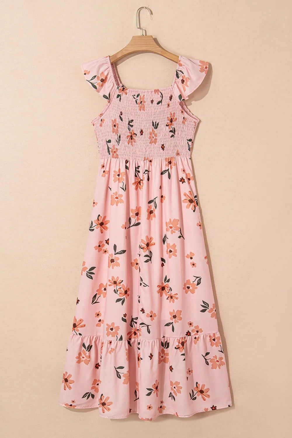 Ruffled Smocked Cap Sleeve Printed Maxi Dress