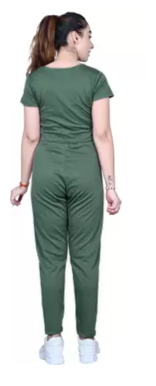 Women Top Chinos Co-ords Set (Color Olive) (Size L)