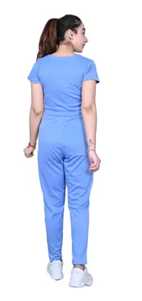 Women Top Chinos Co-ords Set (Color Sky Blue) (Size L)