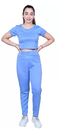 Women Top Chinos Co-ords Set (Color Sky Blue) (Size S)