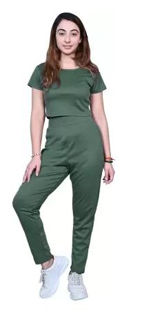 Women Top Chinos Co-ords Set (Color Olive) (Size S)