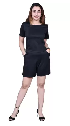Women Regular Top Shorts Co-ords Set (Color Black) (Size S)