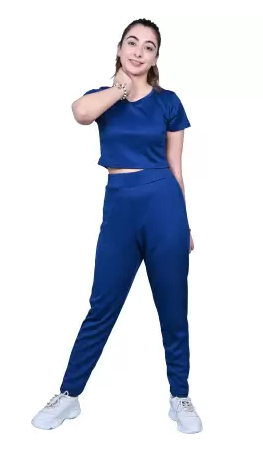 Women Top Chinos Co-ords Set (Color Airforce Blue) (Size M)