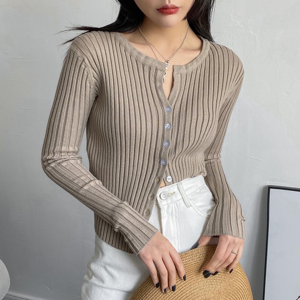 Women Button Up Ribbed Sweater Shirt Cropped Knit Cardigans Korean