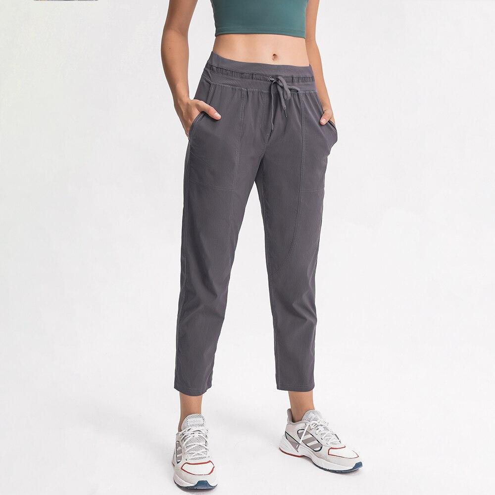 STRIPE Mid Waist Drawstring Sport Gym Joggers Women Loose Fit Fitness
