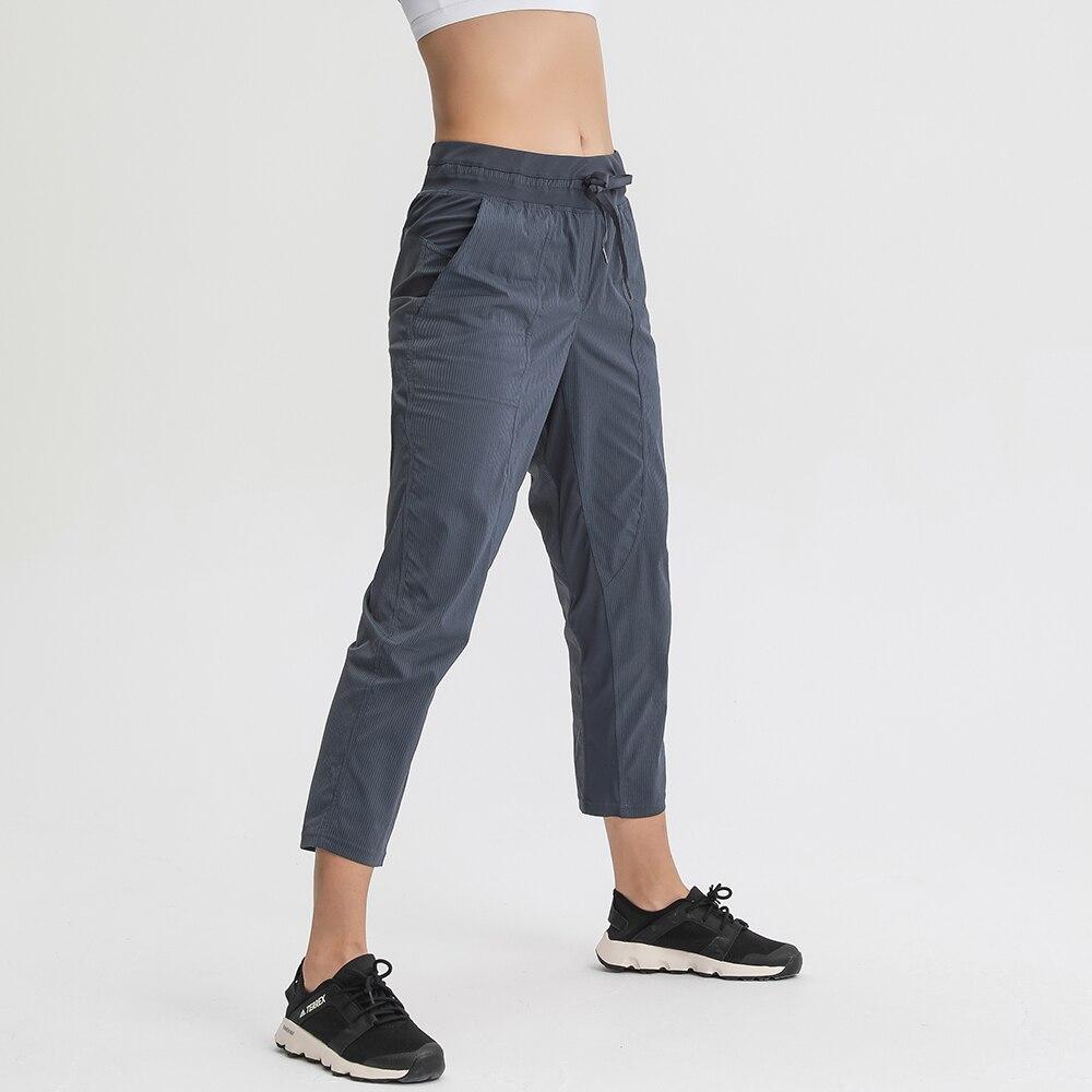 STRIPE Mid Waist Drawstring Sport Gym Joggers Women Loose Fit Fitness