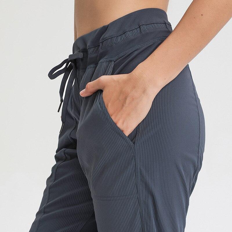 STRIPE Mid Waist Drawstring Sport Gym Joggers Women Loose Fit Fitness