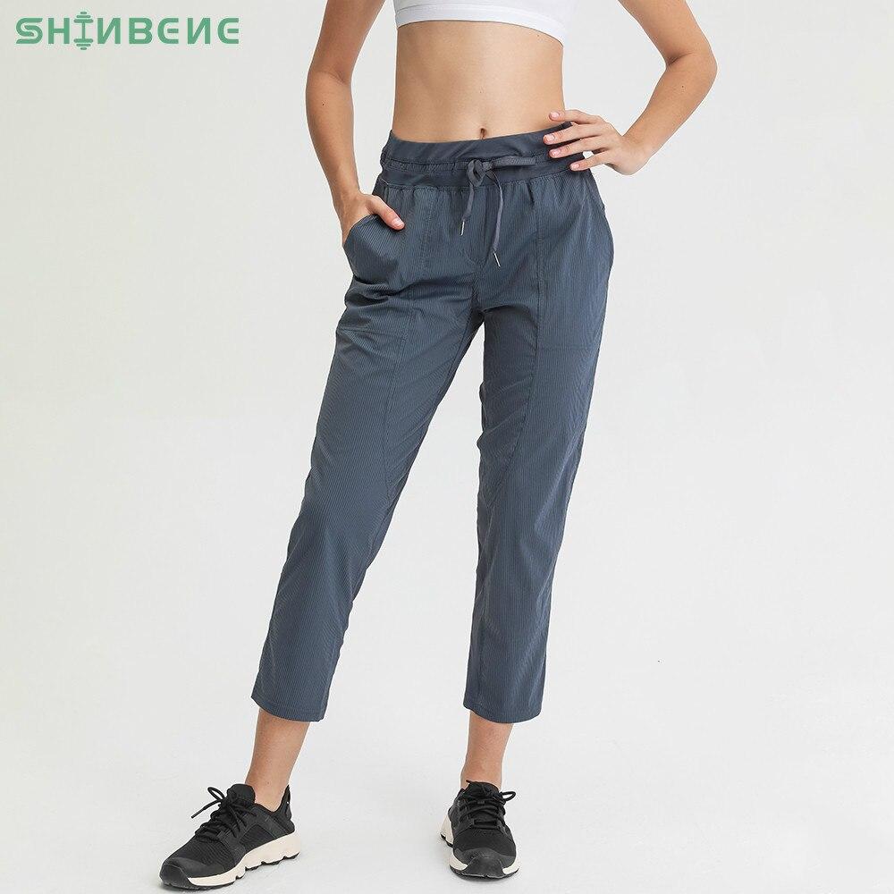 STRIPE Mid Waist Drawstring Sport Gym Joggers Women Loose Fit Fitness