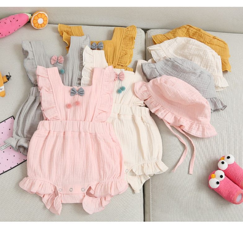 Baby Girl 1pcs Solid Color Bow Tie Design Ruffle Sleeveless Crotch