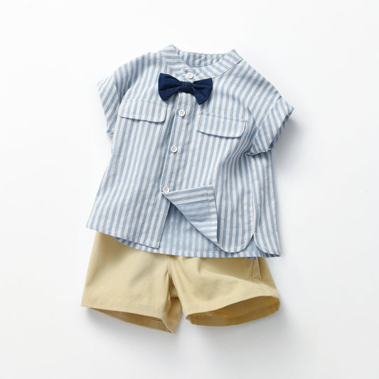 Baby Boy Stripped Pattern Top Combo Solid Yellow Short Pants In Sets