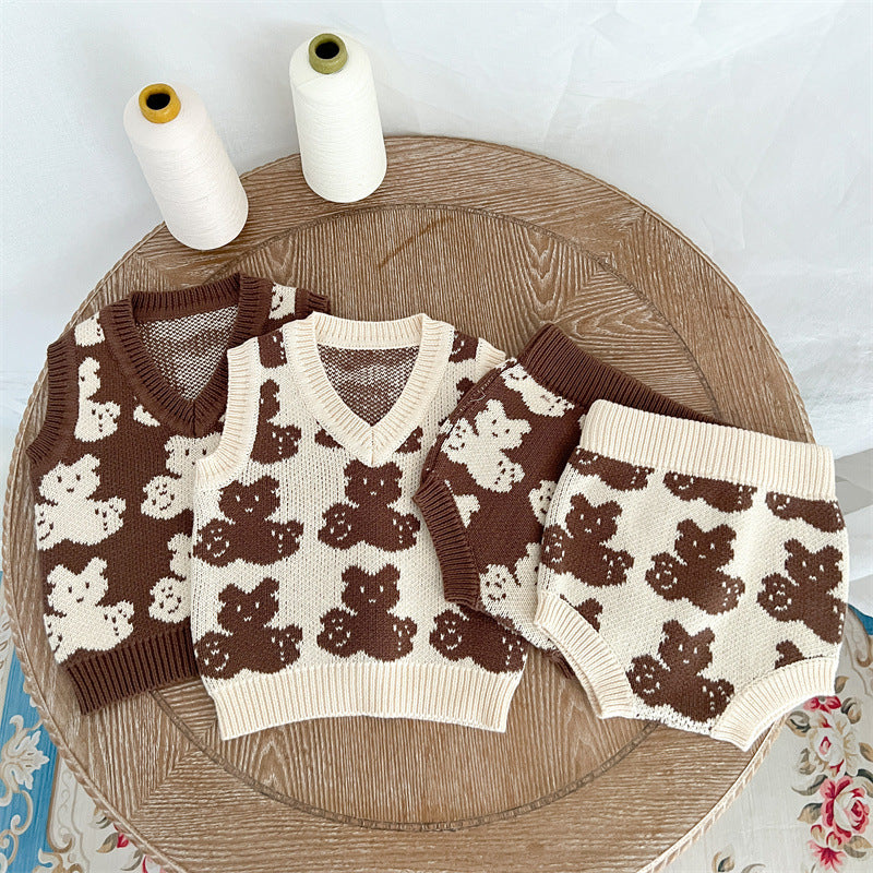 Cartoon Bear Pattern Knitwear Clothing Sets