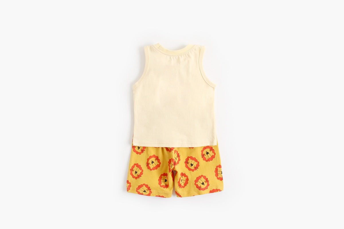 Baby Boy And Girl Animal Tiger Print Sleeveless Top Combo Shorts  Sets