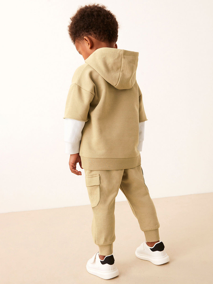 Spring And Autumn Boys Color Patchwork Long Sleeves Top Hoodies And