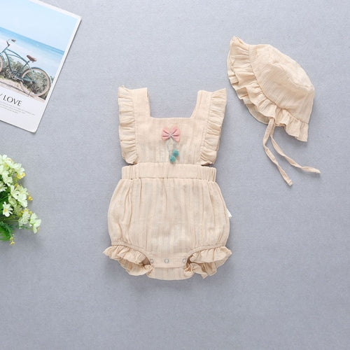 Baby Girl 1pcs Solid Color Bow Tie Design Ruffle Sleeveless Crotch