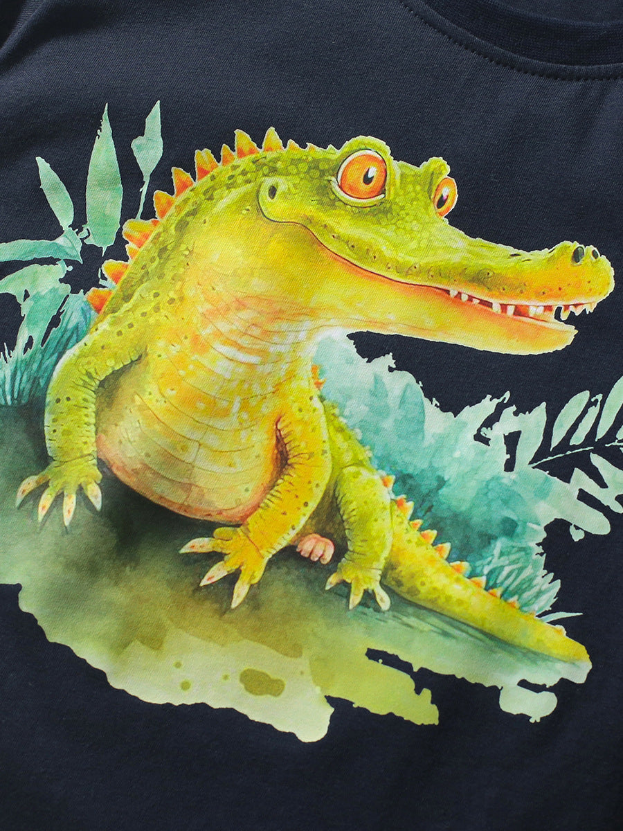 Boys Crocodile Print T-Shirt In European And American Style For Summer