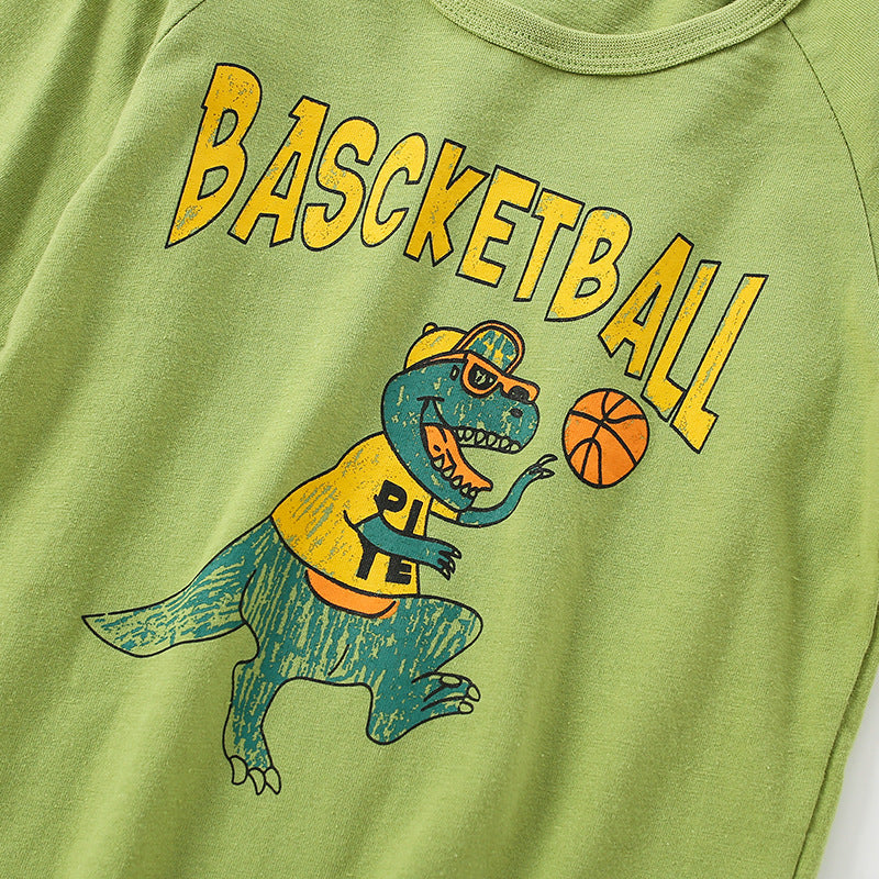 Baby Boy Cartoon Dinosaur Graphic Long Sleeve O-Neck Top