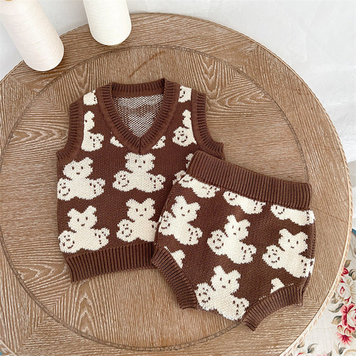 Cartoon Bear Pattern Knitwear Clothing Sets