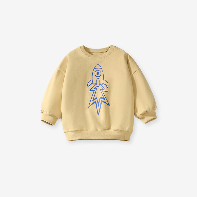 High Quality Spring And Autumn Boys Rocket Print Long Sleeves Top