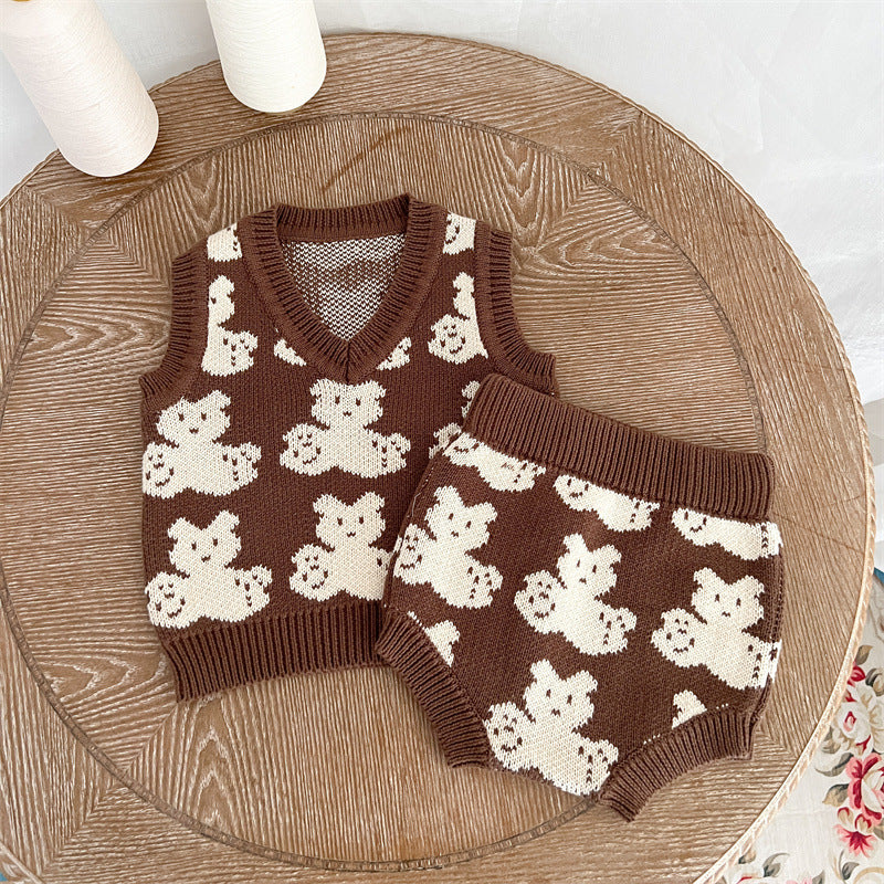 Cartoon Bear Pattern Knitwear Clothing Sets