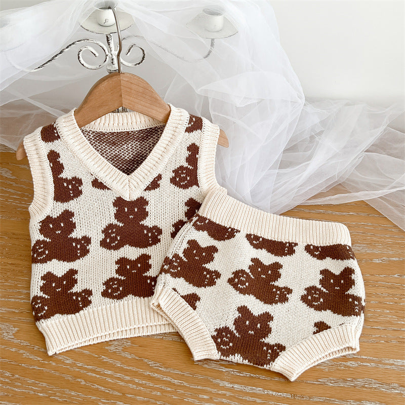 Cartoon Bear Pattern Knitwear Clothing Sets