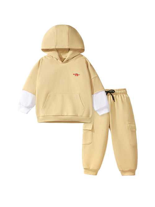 Spring And Autumn Boys Color Patchwork Long Sleeves Top Hoodies And