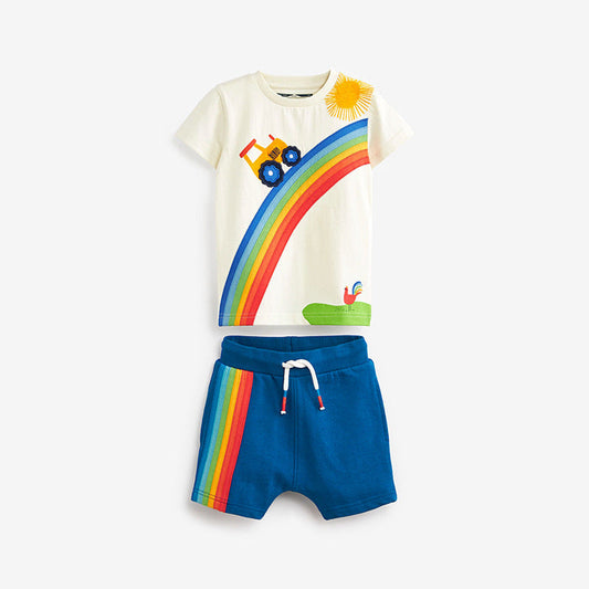Baby Boy Rainbow Print Pattern Short Sleeve Tops Sets