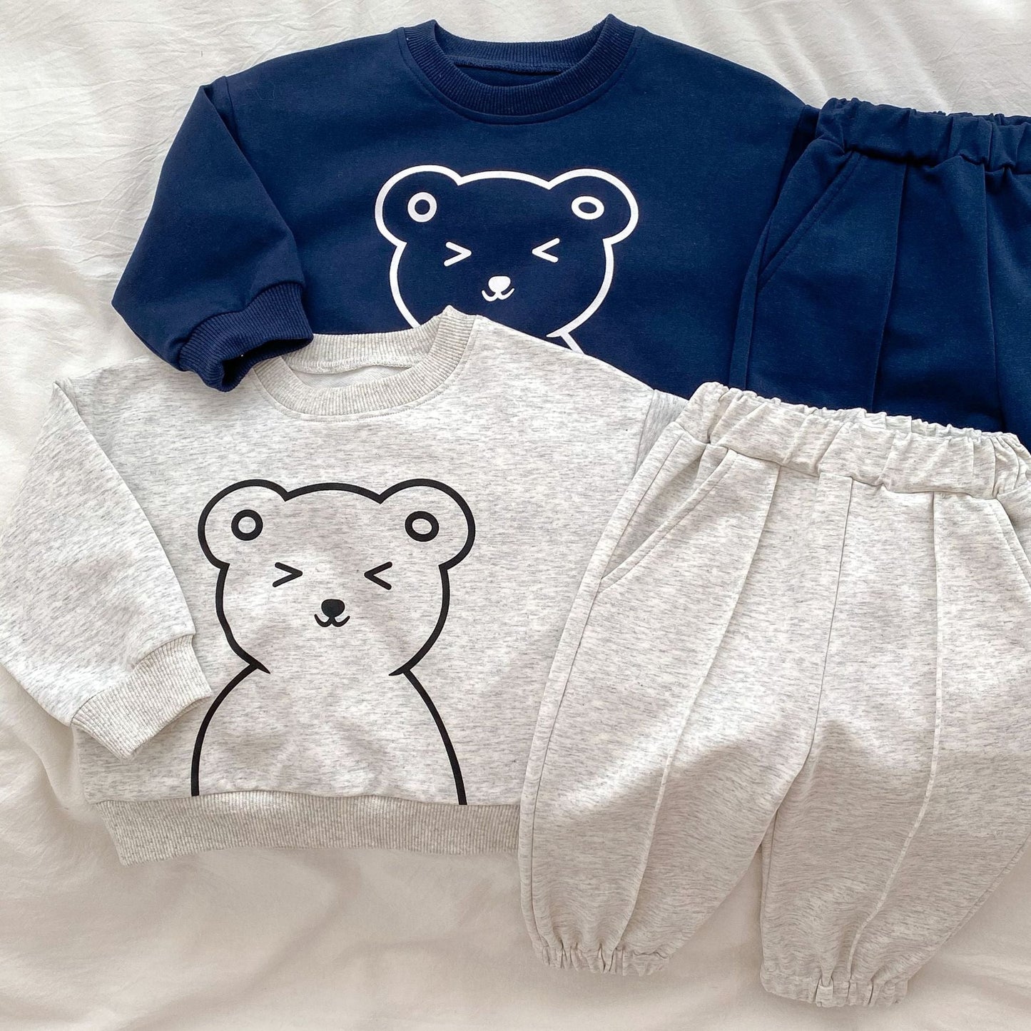 Cute Bear Graphic Casual Clothing Hoodie Sets