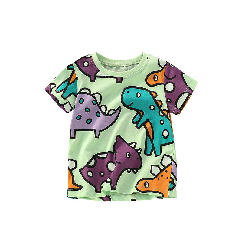 Baby Boy Dinosaur Pattern Round Neck Short Sleeve Tops