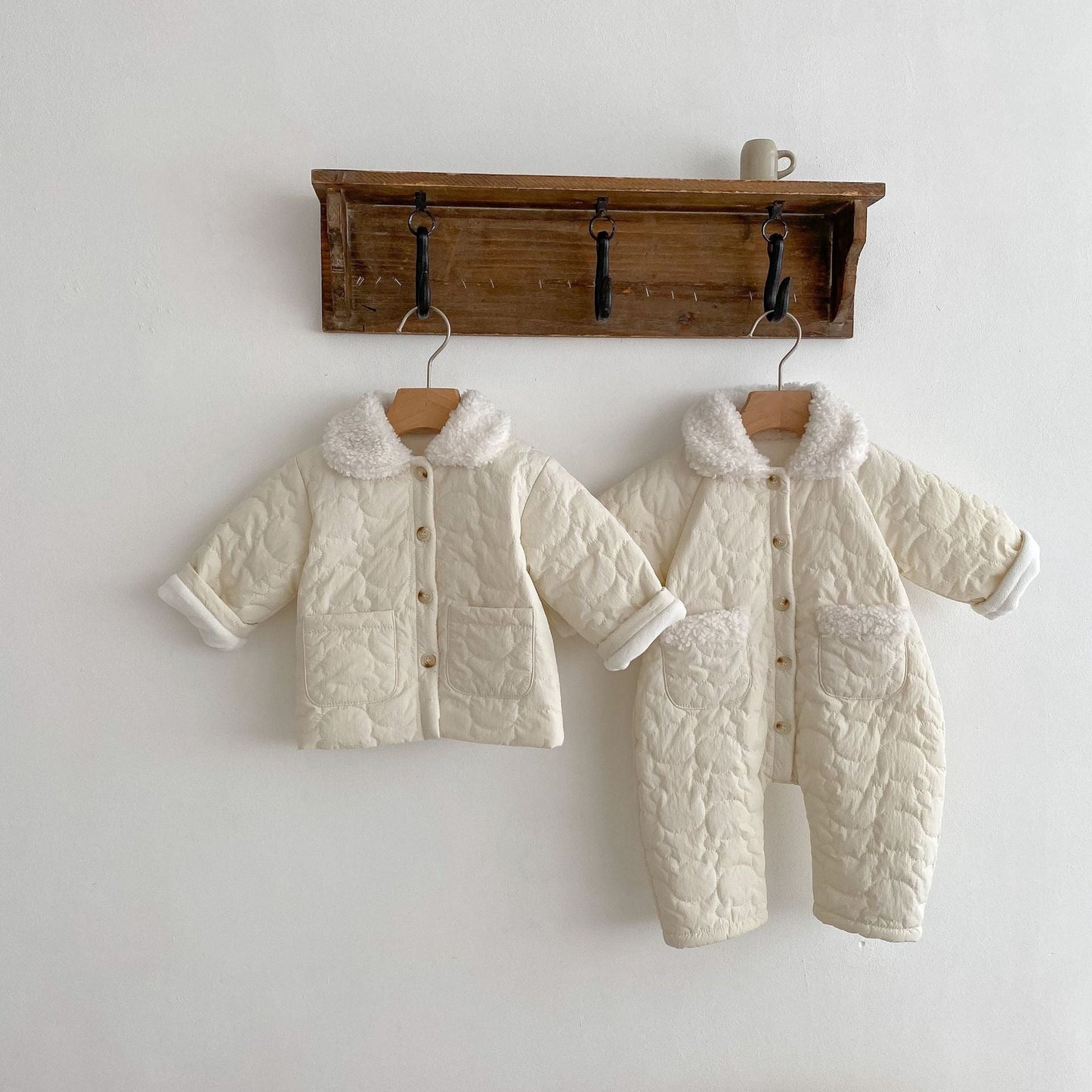 Baby Solid Color Lapel Design Quality Quilted Warm Jumpsuit