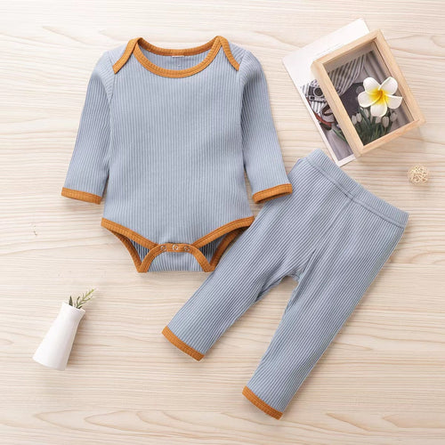 Baby Ribbed Knitted Pattern Solid Color Onesies Combo Trousers Sets