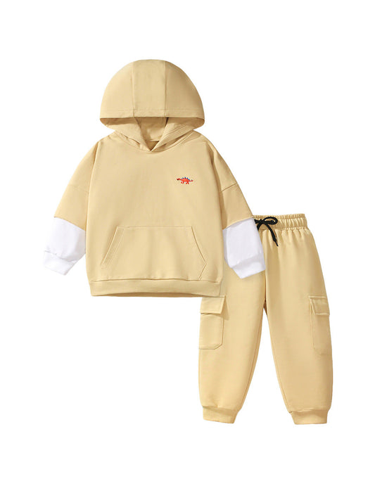 Spring And Autumn Boys Color Patchwork Long Sleeves Top Hoodies And