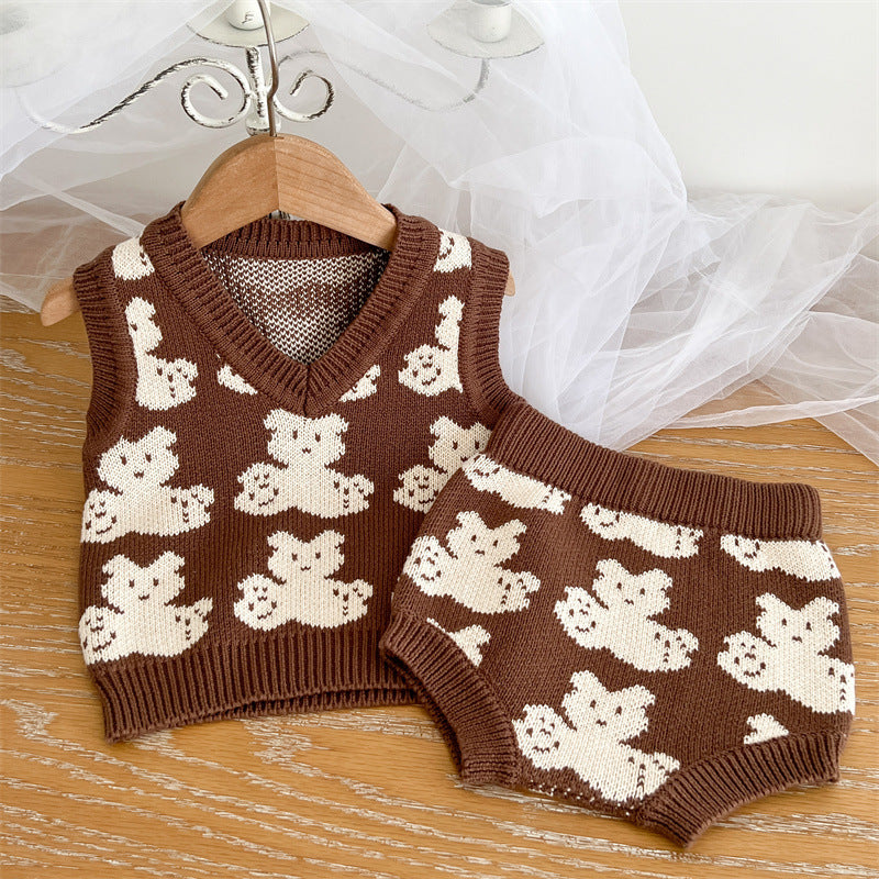 Cartoon Bear Pattern Knitwear Clothing Sets