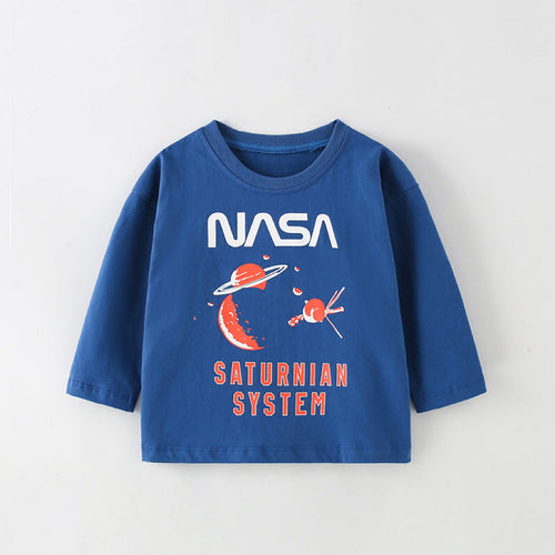 Baby Boy Planet Print Pattern Loose Soft Cotton Pullover Tops