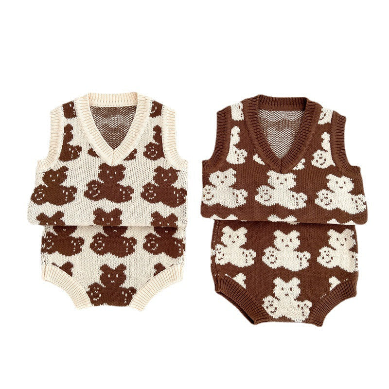 Cartoon Bear Pattern Knitwear Clothing Sets
