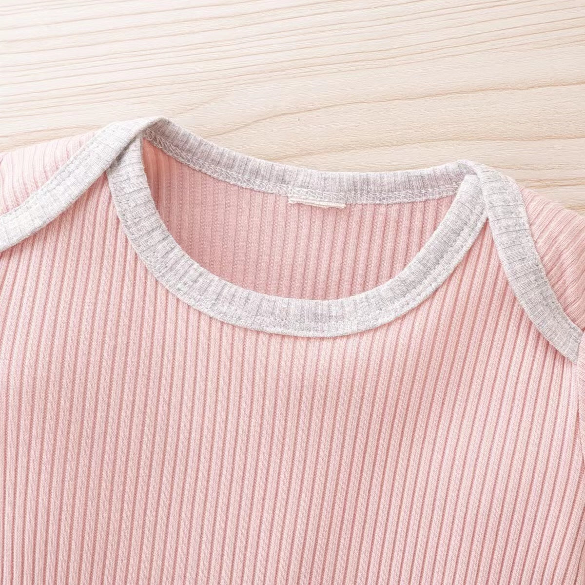 Baby Ribbed Knitted Pattern Solid Color Onesies Combo Trousers Sets