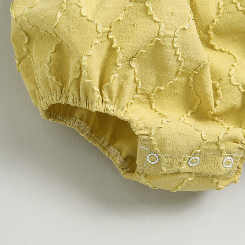 Baby Girls Embroidery Design Solid Color Square Collar Puff Sleeves