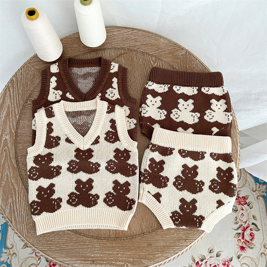 Cartoon Bear Pattern Knitwear Clothing Sets