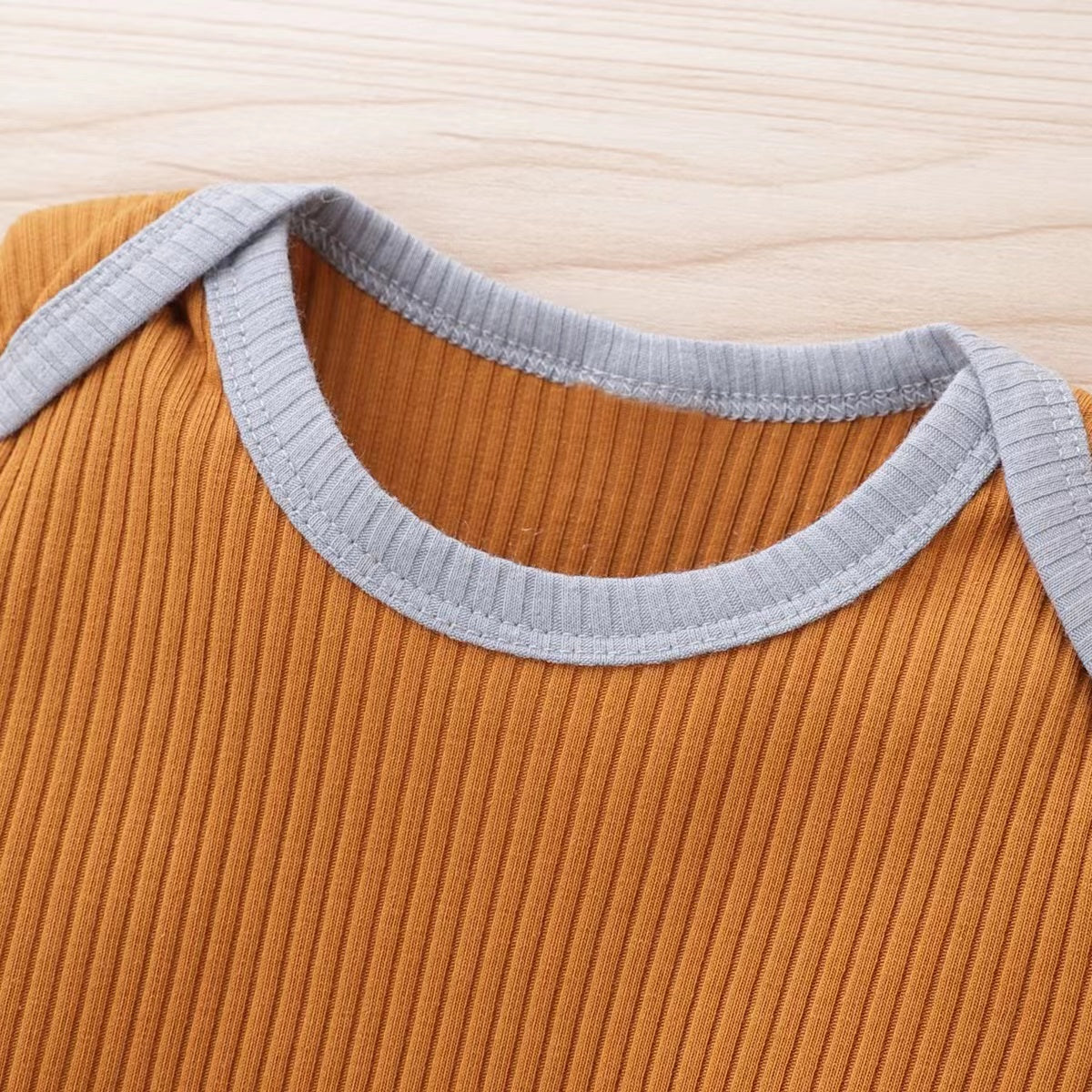 Baby Ribbed Knitted Pattern Solid Color Onesies Combo Trousers Sets
