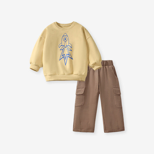 High Quality Spring And Autumn Boys Rocket Print Long Sleeves Top