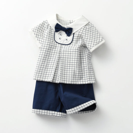 Baby Boy Grid Top Combo Solid Short Pants In Summer