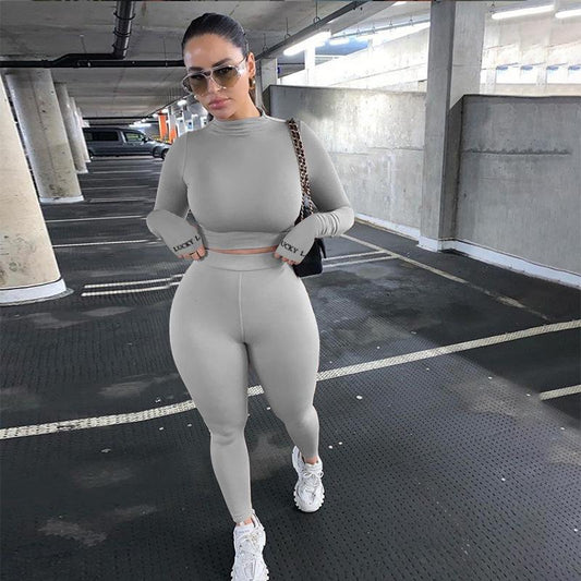 Fashion Women 2 Piece Sportswear Basic Skinny Tracksuist Solid Casual